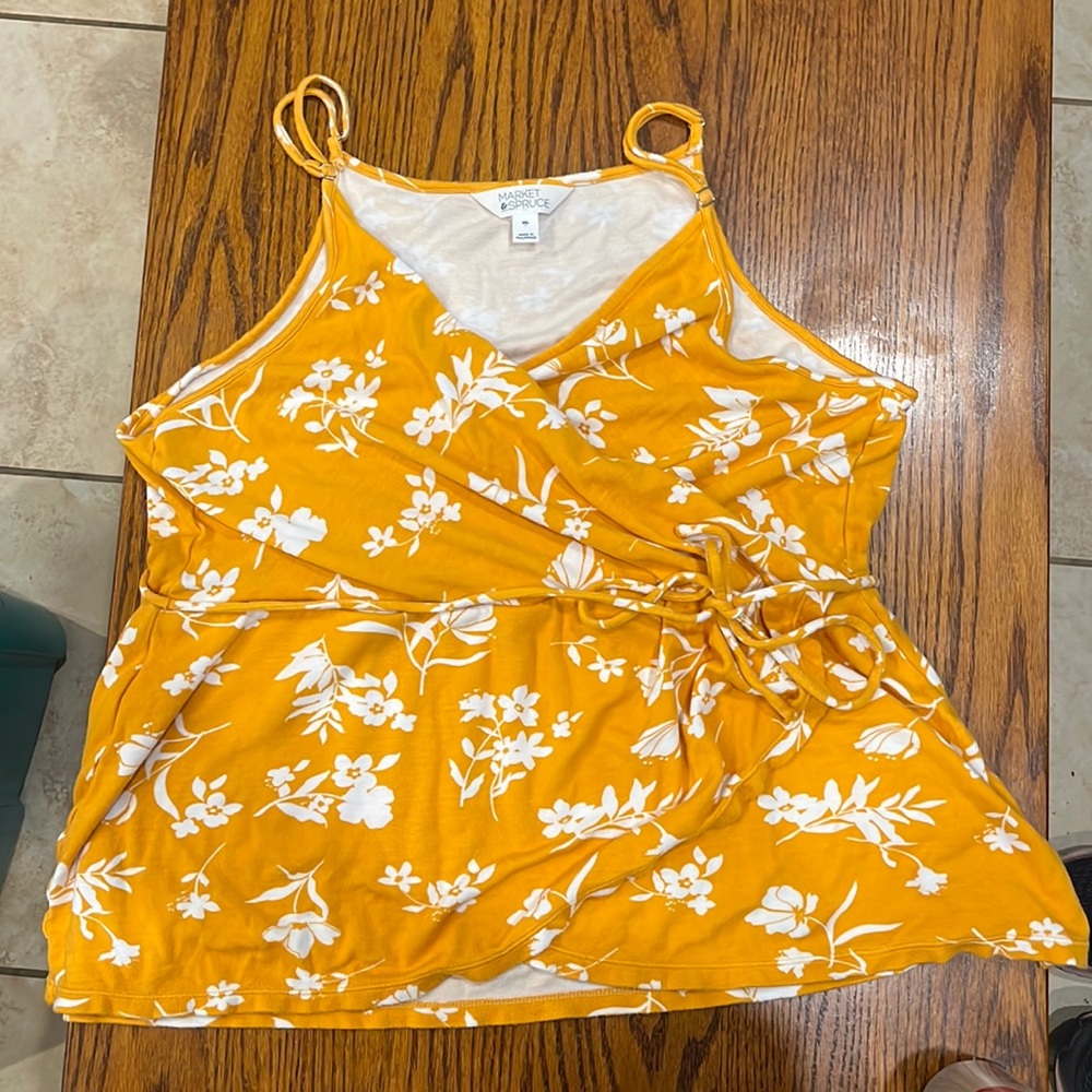 Market & Spruce Ochre Spaghetti Strap Faux Wrap Around Top